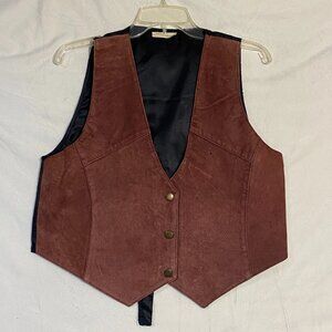 Vintage Gitano Vest Womens Brown Black Leather Snap Front Back Tie Western 90s